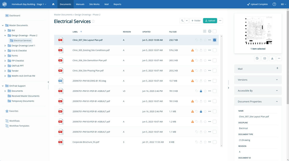 A screenshot showing OmTrak software in operation